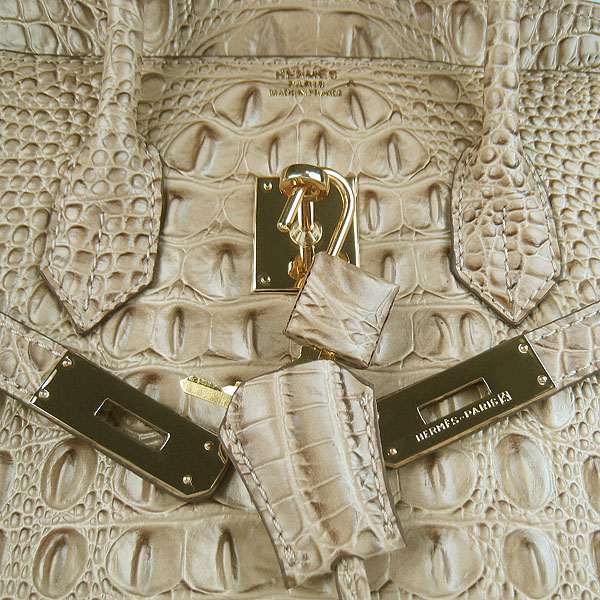 Replica Hermes Birkin 30CM Crocodile Head Veins Bag Apricot 6088 On Sale - Click Image to Close